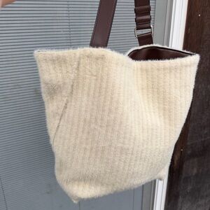 Zara Cream faux fur Tote with Brown Strap